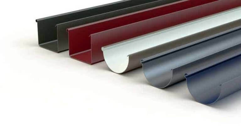 A collage of different types of rain gutters, showing various materials and shapes