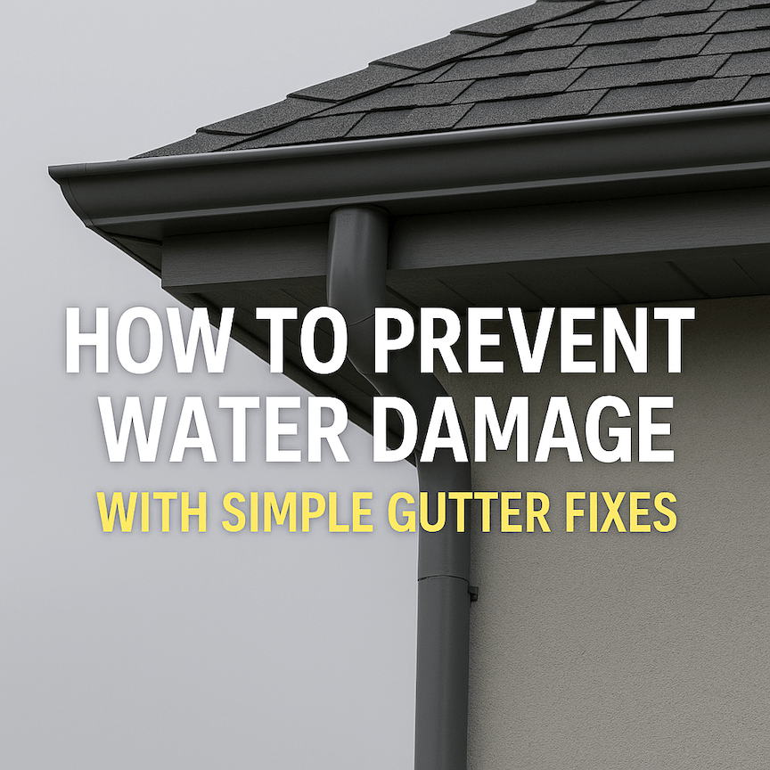 A person using a tool to fix a small gutter problem, such as a loose hanger
