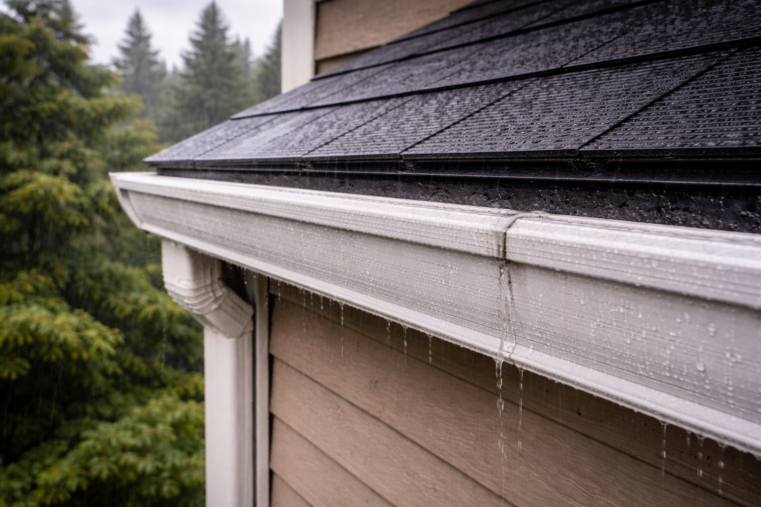 rain gutter repair Oregon, gutter seam repair, gutter joint failure, Portland gutter repair, leaking gutters Oregon, gutter seam leaks, atmospheric river damage, gutter maintenance Oregon, fascia and soffit protection, gutter system repair