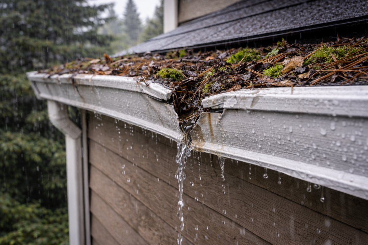 gutter repair Oregon, post-winter gutter repair, rain gutter repair, gutter seam leaks, sagging gutters, fascia damage from gutters, gutter leaks after winter, clogged gutters Oregon, downspout drainage problems, gutter inspection spring, gutter repair services near me, roof gutter repair, Oregon winter home maintenance, gutter overflow repair