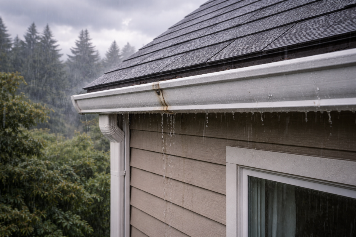 Oregon gutters, gutter seam leaks, gutter repair Oregon, seamless gutters Oregon, rain gutter seams, heavy rain damage, fascia rot prevention, gutter replacement, Oregon weather impact, gutter maintenance