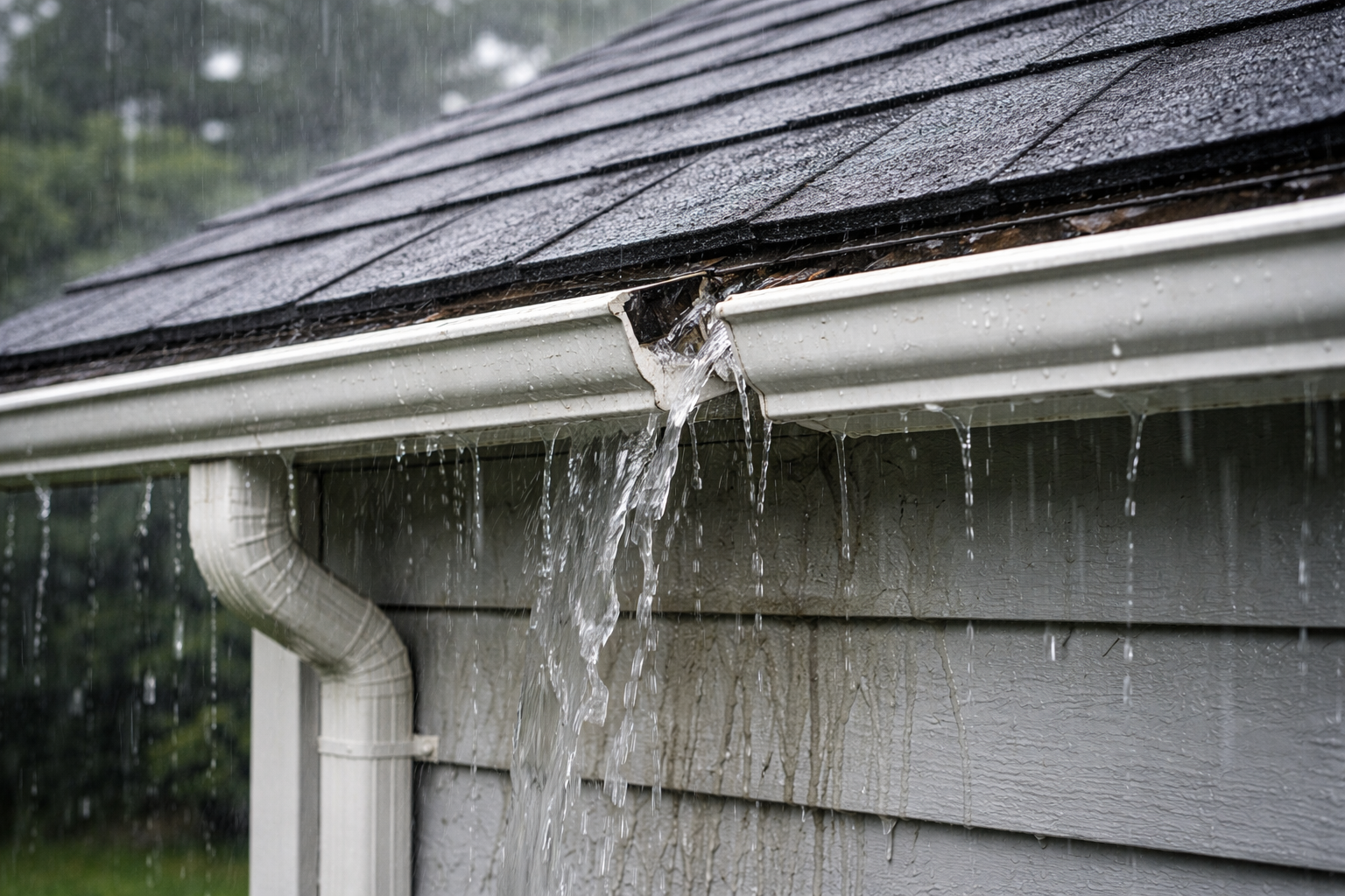gutter repair after new roof, new roof gutter problems, drip edge gutter alignment, gutter repair Oregon, Portland gutter repair, fascia moisture damage, gutter pitch correction, gutter inspection after reroof, rain gutter alignment, roof runoff gutter capacity